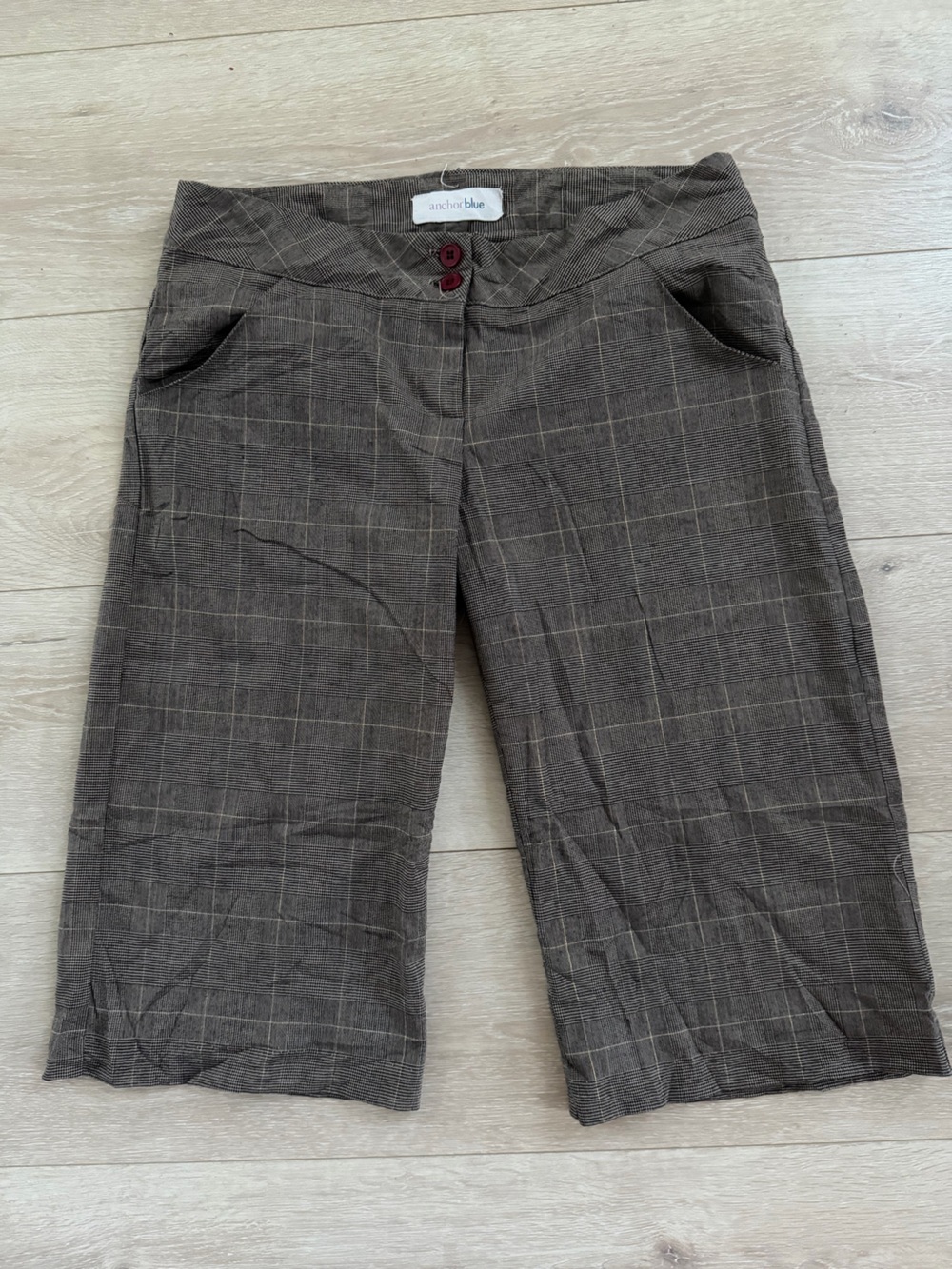 Vintage Anchor Blue Plaid Wide Leg Cropped Pants Size 7 Made in USA